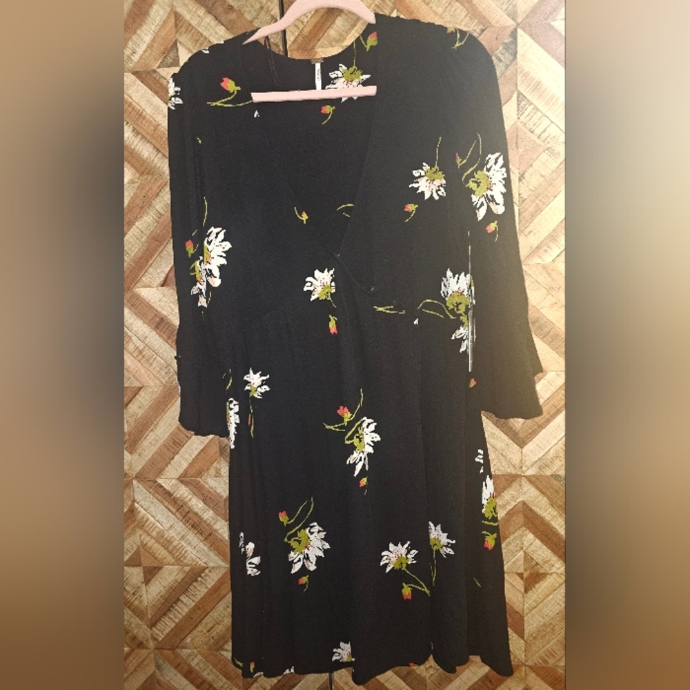Free People Black Wrap Floral Dress